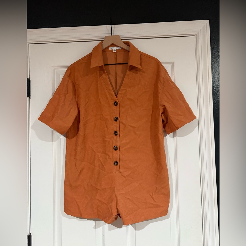 Orange Button-Up Romper - Picture 2 of 4